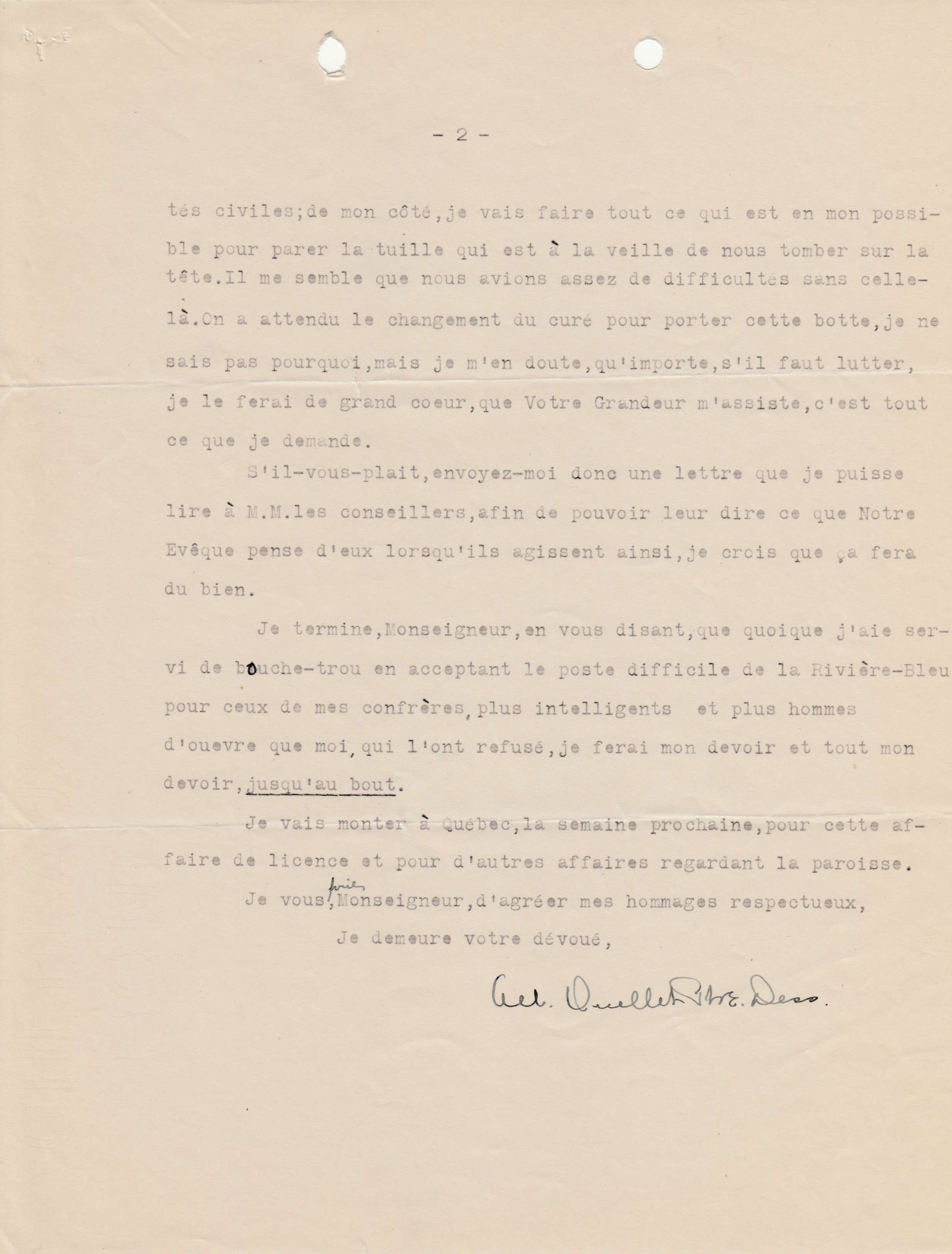 Suite de la lettre dactylographiée