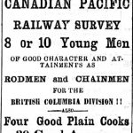 Annonce de recherche d’employés pour l’équipe d’arpentage du Chemin de fer du Canadien Pacifique