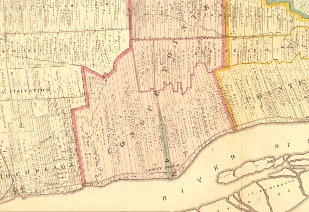 Une carte montrant le découpage du territoire de Longue-Pointe