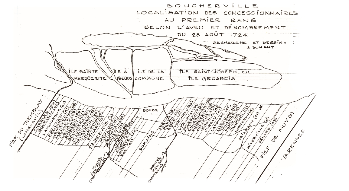 Une carte représentant le découpage du territoire de Boucherville