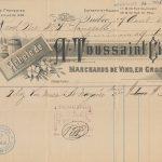 Reçu d’A. Toussaint et Cie pour la vente de vin de messe au Séminaire de Québec