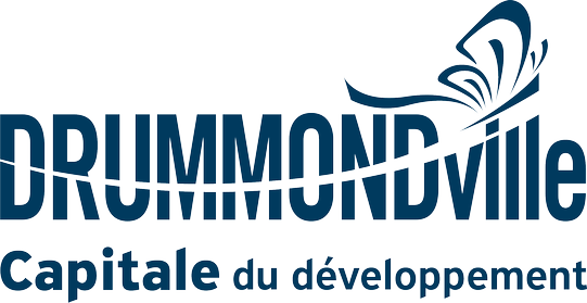Logo bleu de la Ville de Drummondville avec le slogan « Capitale du développement ».