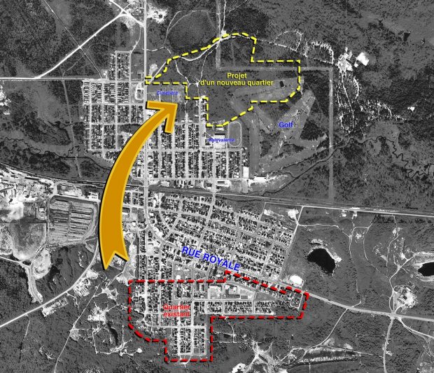Plan de la ville de Malartic montrant la relocalisation du quartier sud en 2008-2009