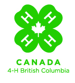 Logo vert et blanc composé d’un trèfle à quatre feuilles avec la lettre H dans chaque feuille. Au-dessous figurent les mots Canada, 4-H British Columbia.