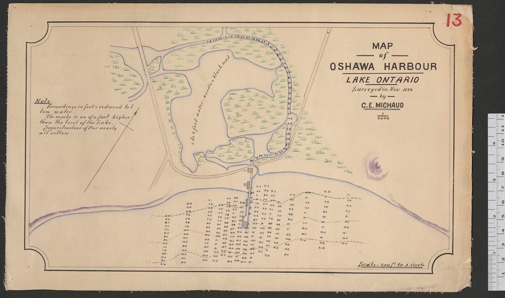 Relevé en couleur dessiné à la main du port d'Oshawa.