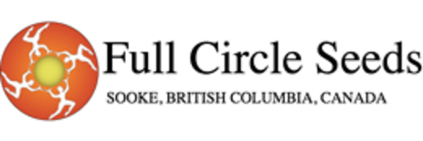 Logo constitué d’un cercle contenant quatre silhouettes blanches de personnes disposées en rayons (la tête vers le centre du cercle) et portant ensemble, au milieu, un soleil brillant. À droite du dessin, les mots « Full Circle Seeds ».