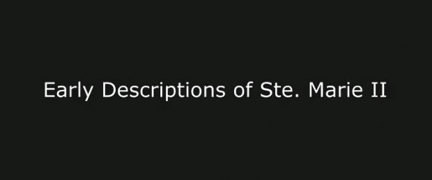 Des lettres blanches sur un fond noir qui écrivent le titre “premières descriptions de Ste. Marie II”