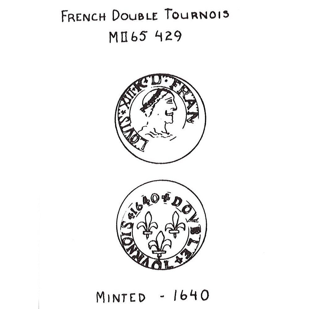  Dessin des deux faces d’une pièce de monnaie figurant le roi Louis VIII de profil d’un côté et trois fleurs de lys de l’autre.
