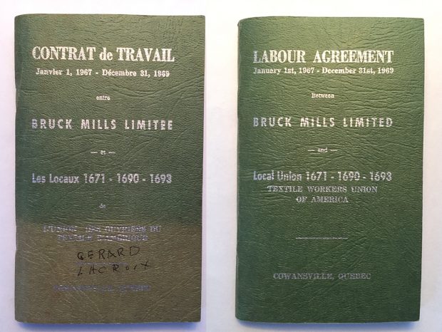 Deux pages couvertures des contrats de travail de 1969 en français et en anglais.