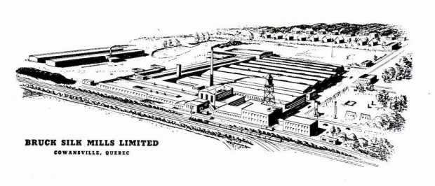 Dessin montrant une vue aérienne de bâtiments industriels