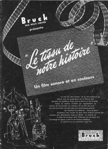 Affiche publicitaire noir et blanc avec bandes de film et titre « Le tissu de notre histoire »