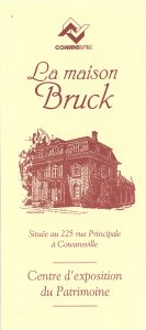 Cover page of a yellow leaflet with a drawing of Maison Bruck.