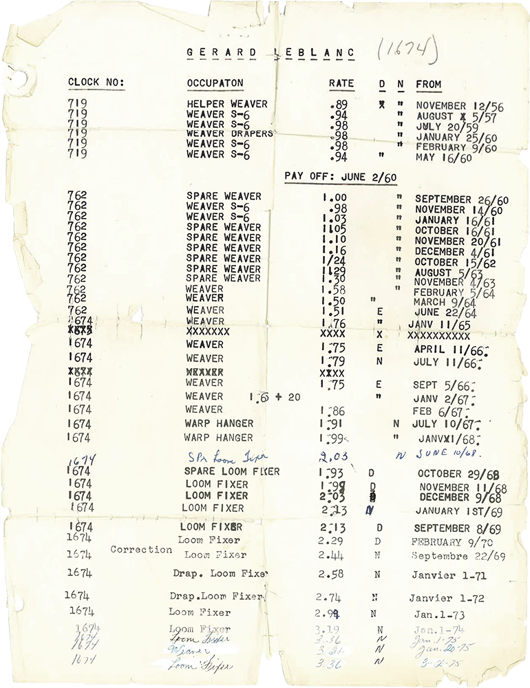 Feuille de paie d'un employé avec colonnes de chiffres et dates