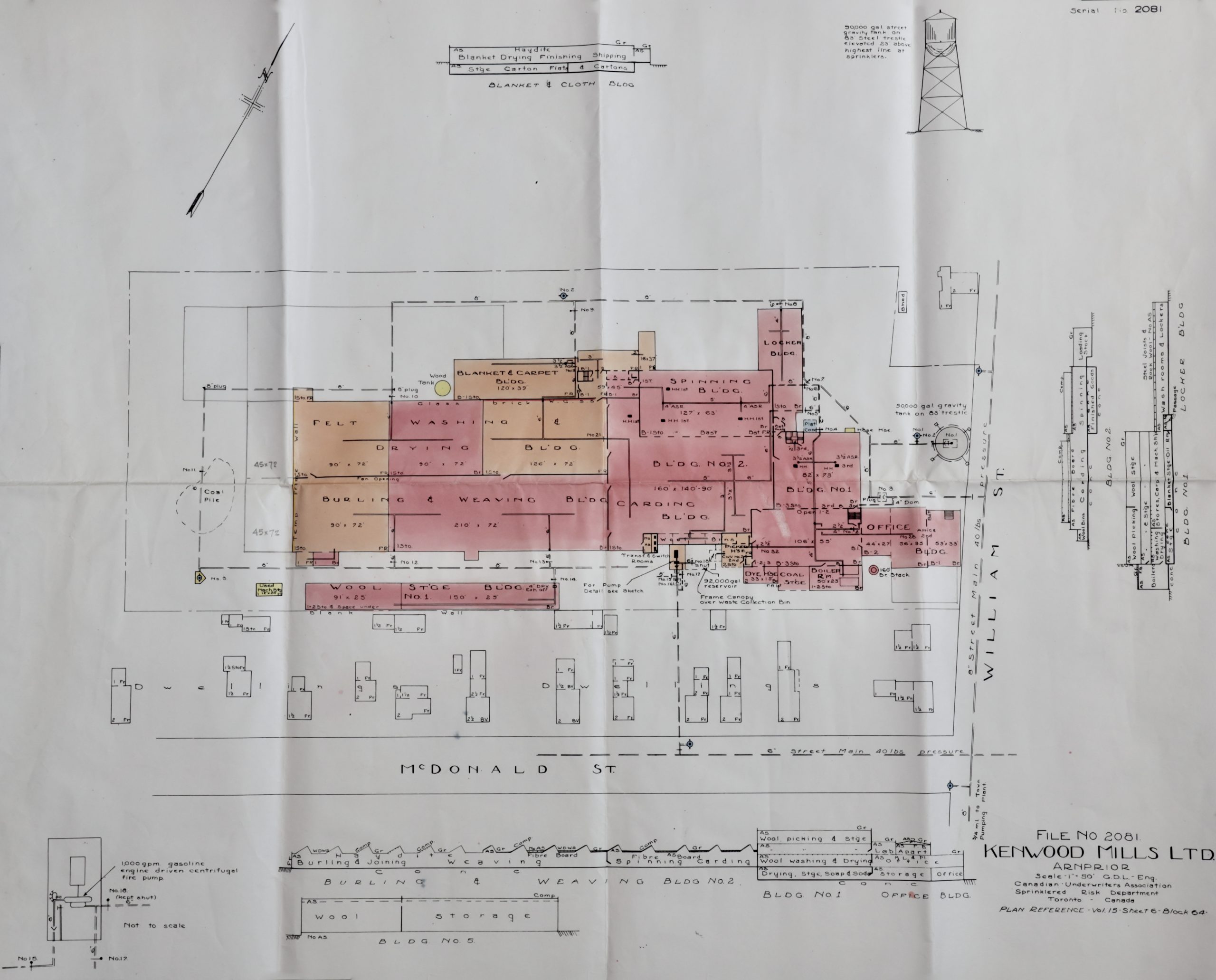 Plan d'un sol d'usine colorié.