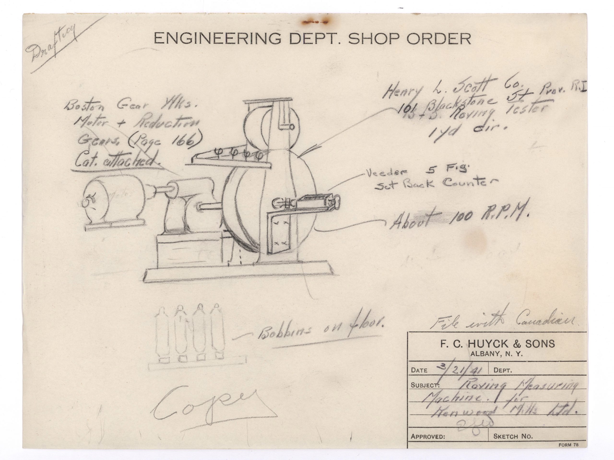 Plan dessiné à la main d'une machine.