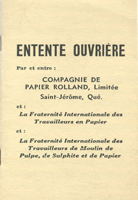 Page couverture d’une convention collective sur laquelle on peut lire le nom des différentes parties de l’entente. 