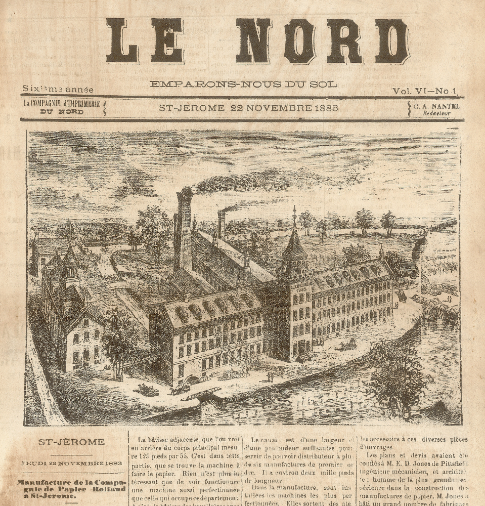 Article du journal Le Nord sur l'usine de Saint-Jérôme accompagné d'un dessin de celle-ci.