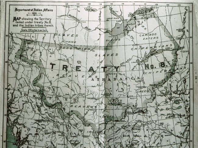 Une carte originale du ministère des Affaires indiennes montrant le traité n° 8 en 1900.