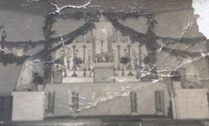 Inside the church in Oderin in 1952 showing the altar decorated for Christmas