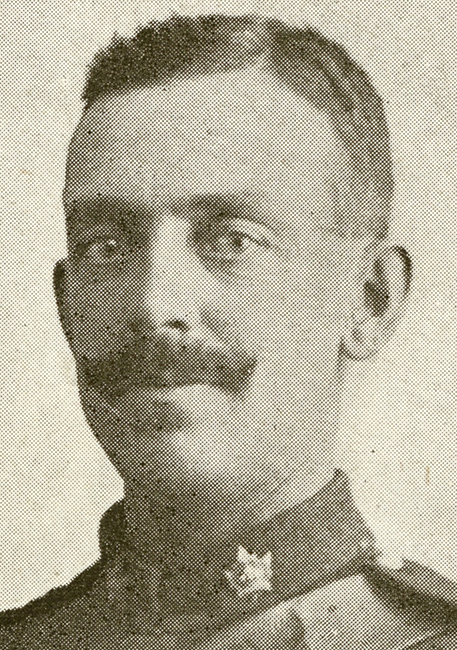 Portrait of a soldier with a moustache.