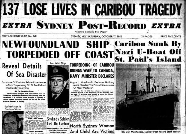 Titre du journal Sydney Post-Record La tragédie du Caribou