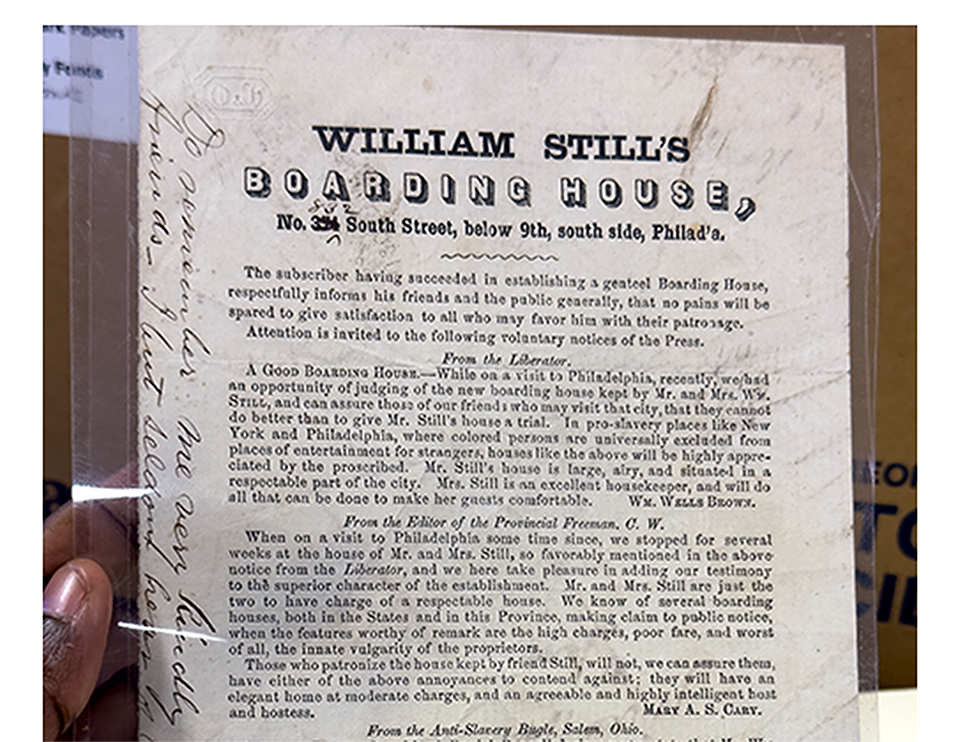 Document publicitaire historique pour la pension de William Still au No. 31 South Street, Philadelphie, avec témoignages d'éditeurs de journaux.