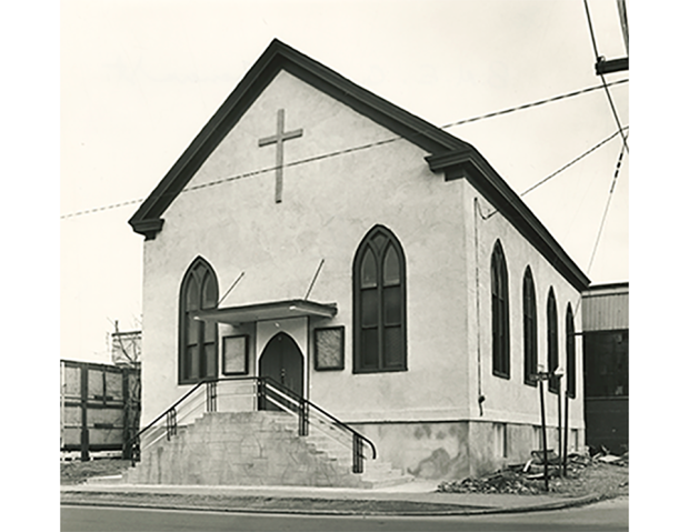 Photographie en noir et blanc de l’église historique Salem Chapel British Methodist Episcopal (BME) à St. Catharines.