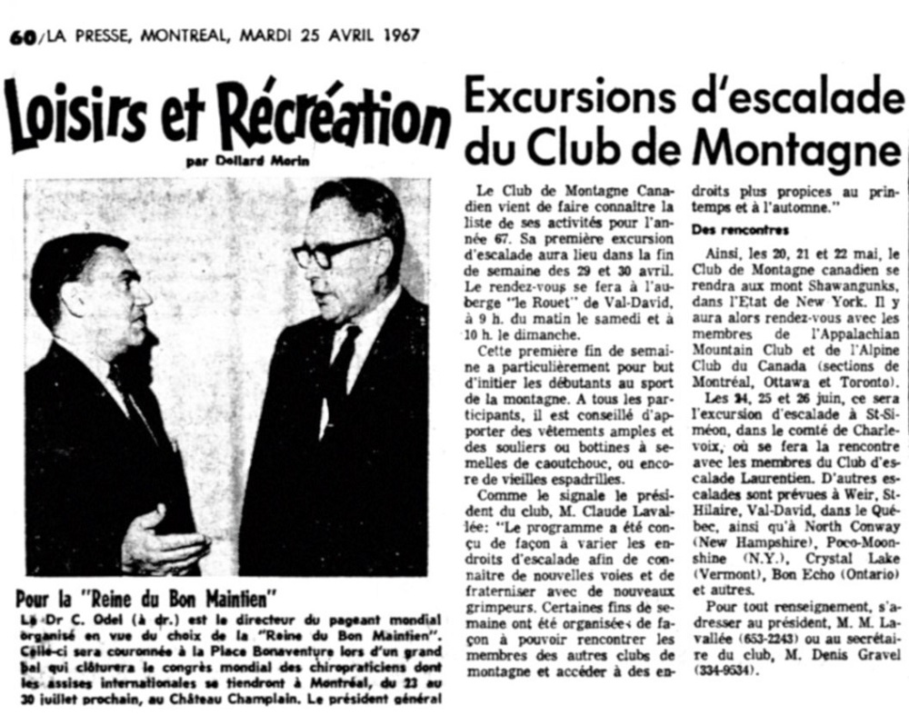 extrait de La Presse présentant une activité d'un club de montagne.