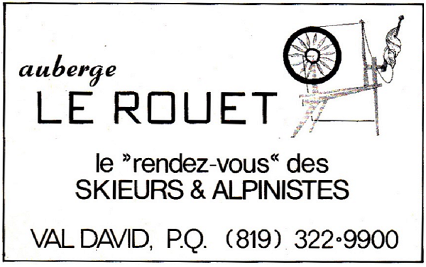 Carte d’affaire de l’auberge Le Rouet située à Val-David.