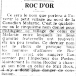 Article du journal La Frontière intitulé Roc-d’Or