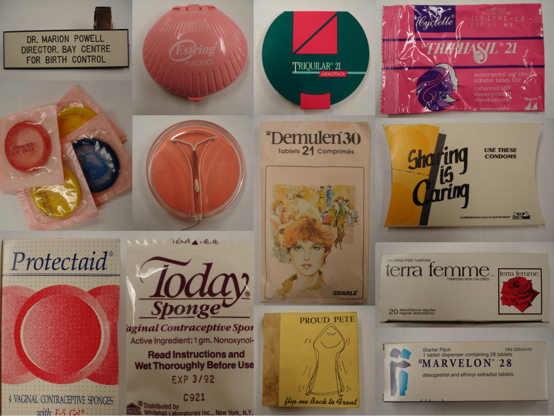 Collage en couleur d’échantillons de contraceptifs historiques