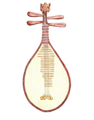 <span style="font-weight: 400;">一幅琵琶插圖。琵琶是一種類似魯特琴的梨形四弦琴。</span>
