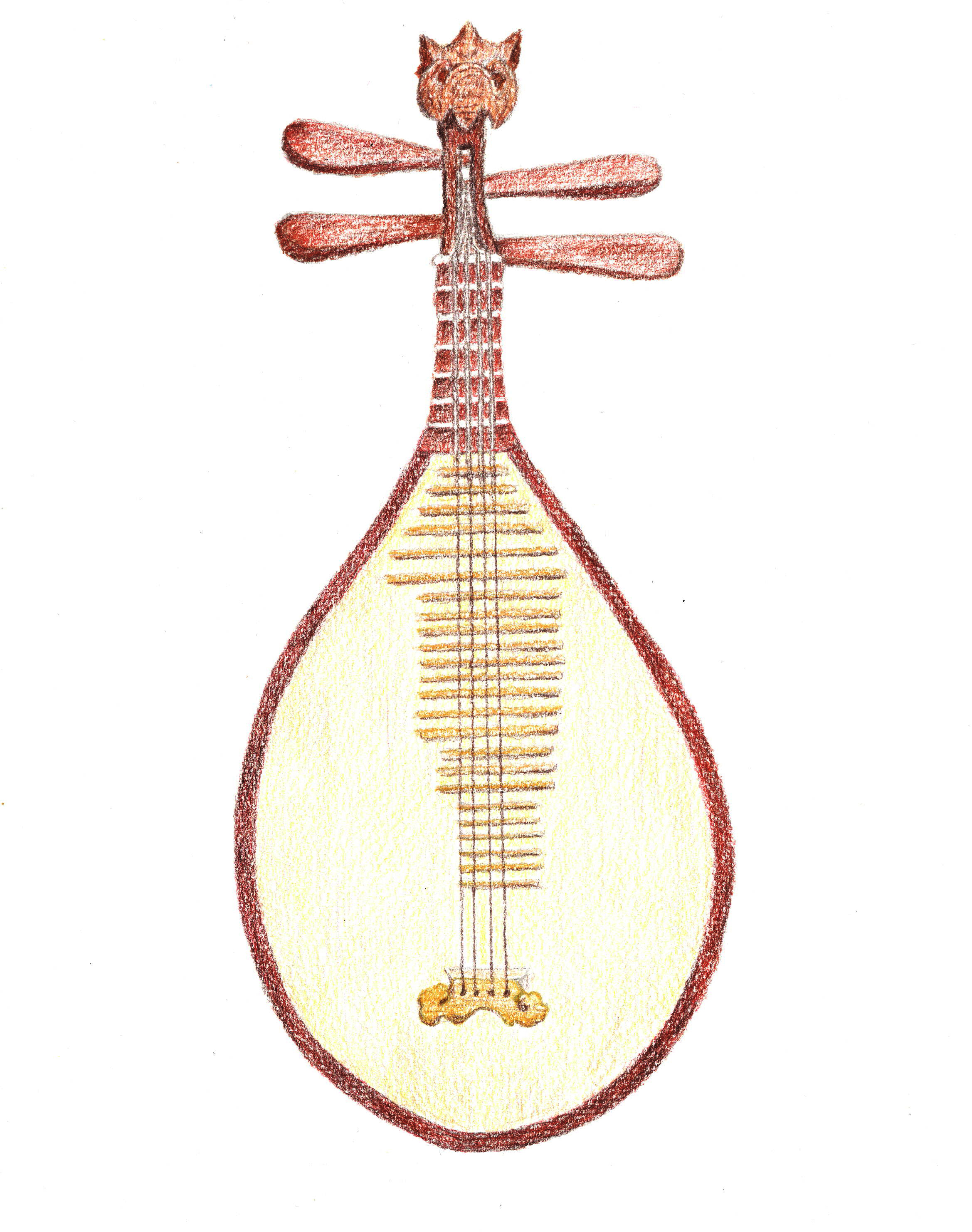 <span style="font-weight: 400;">一幅琵琶插圖。琵琶是一種類似魯特琴的梨形四弦琴。</span>