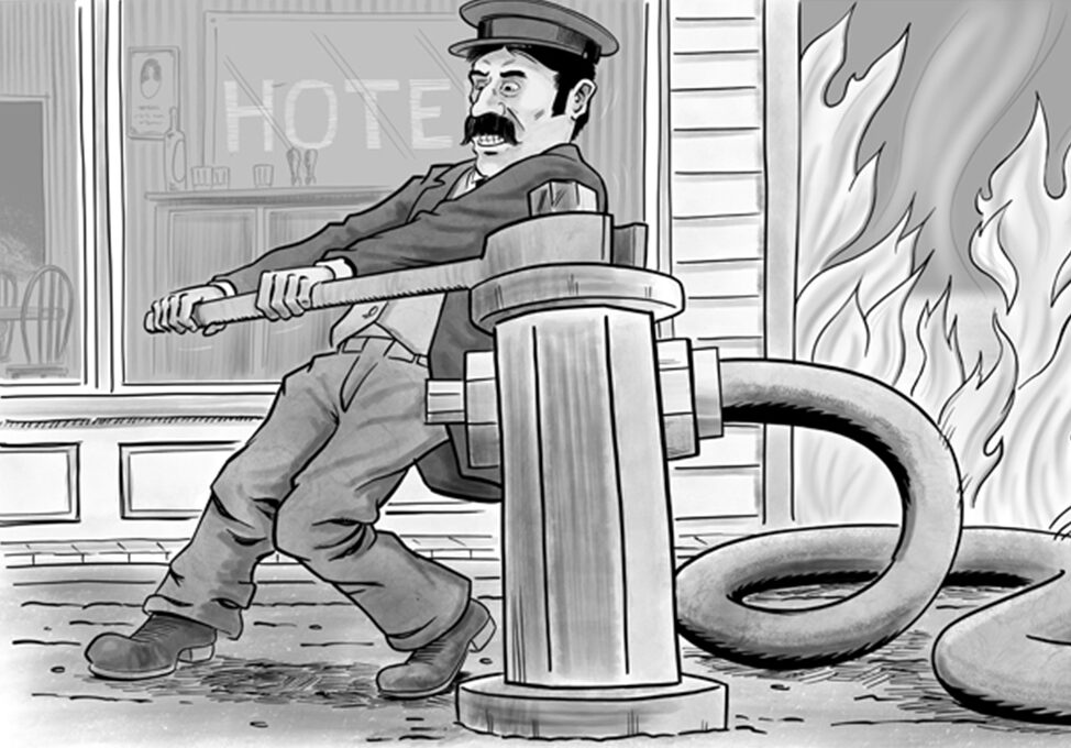 Un homme tenant un tuyau d'incendie